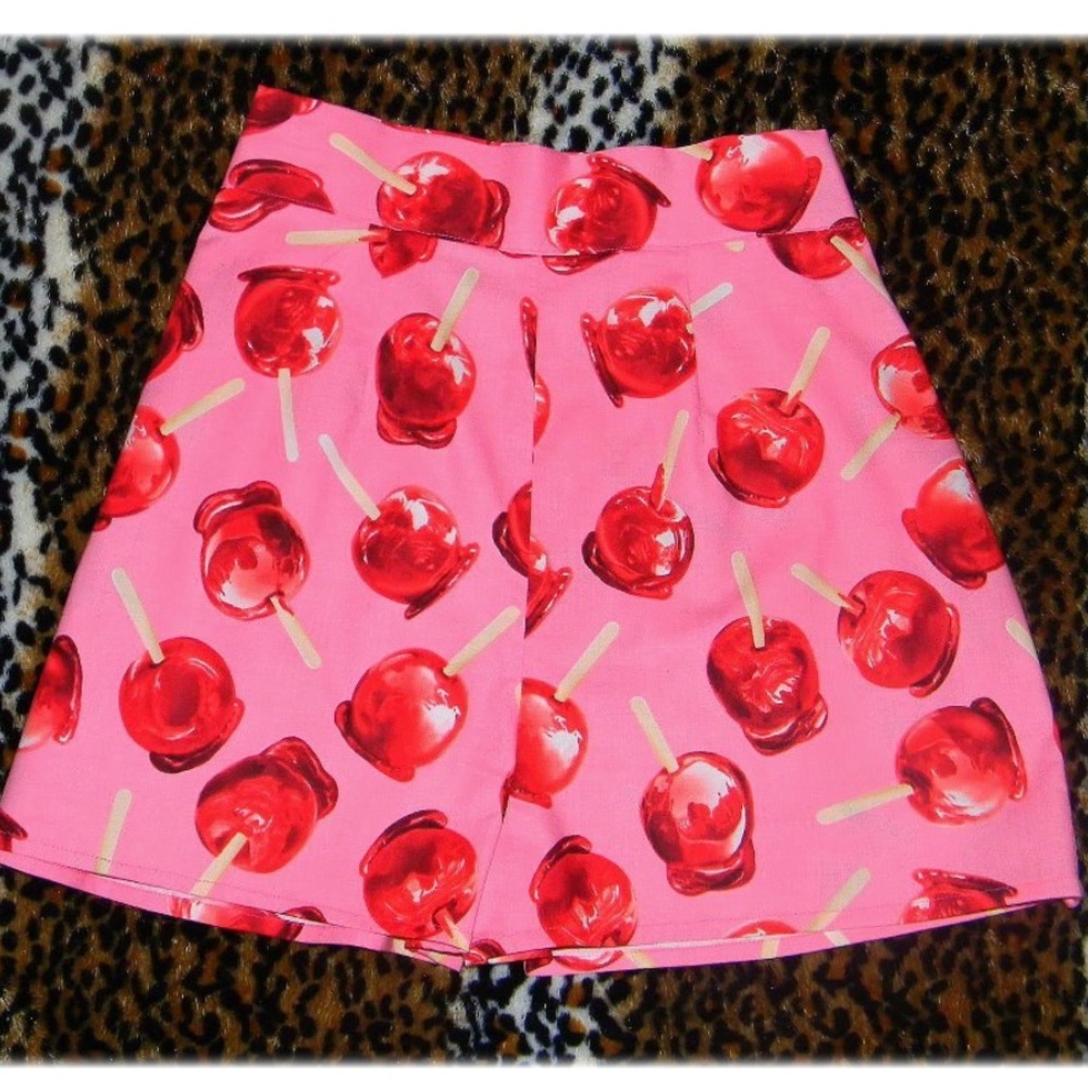 OOAK Retro High Waisted Shorts with a Candy Apple Print 🍎